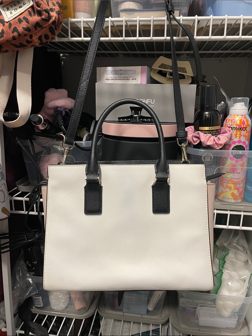 kate spade Black, White and Tan Leather Structured Purse with Wallet - Picture 3 of 8